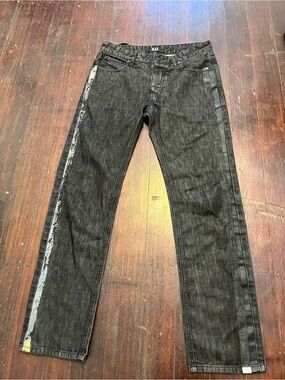 Raf Simons Black Straight Jeans with Painted Side Stripe